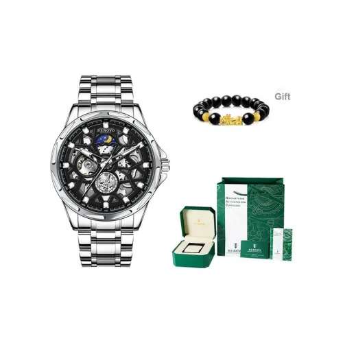 RENOVO Автоматический Механический Механизм Стальной Ремешок Часы Мужские Белый Циферблат