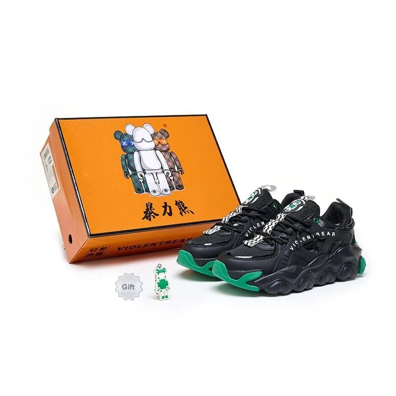 Violentbear Cushioning, Slip Resistant, And Abrasion Resistant Low Top Chunky Sneakers Unisex White Green-5