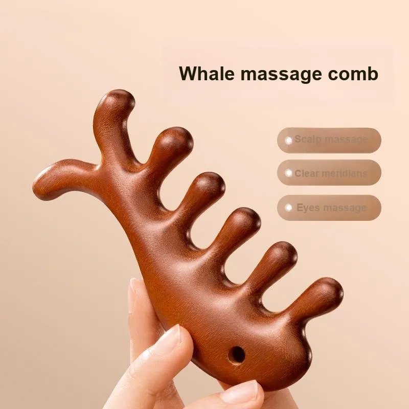 SHITIAN Head Therapy Comb Whale Comb Natural Golden Sandalwood Massage Comb Head Meridian Massage-4