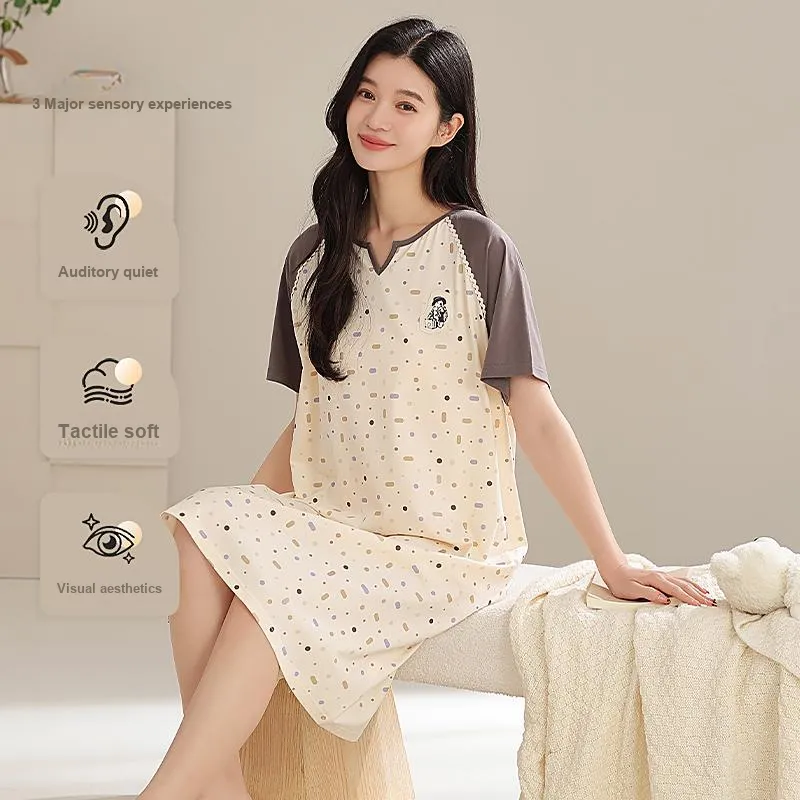 XIAFENYAN Nightgown Women's Beige Yellow-1