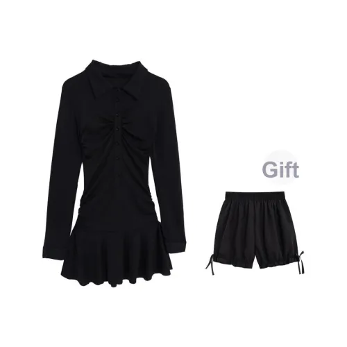 Yvetteclassic Длинное платье с длинными рукавами женское черное