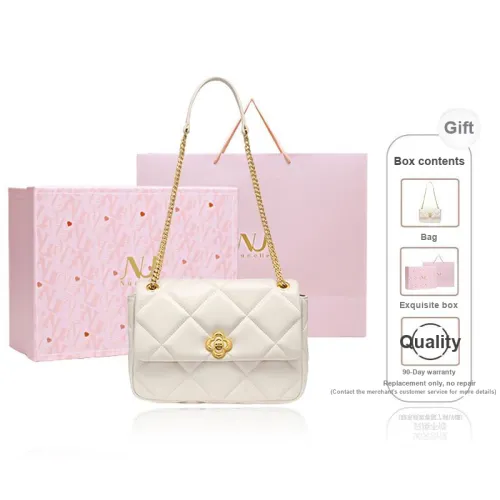 NUCELLE PU Small Square Bag One Shoulder Shoulder Bag For Women's Medium Size Women's White/Black/Pink