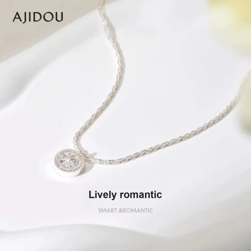 AJIDOU Round Diamond Pendant Inlaid Gemstone Necklaces Women's Silver Gold-1