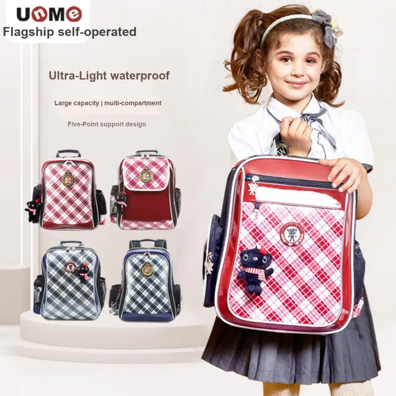 UNME Emulsion Layer Student Bag Medium Size Kids' Red Plaid/Blue Plaid-7
