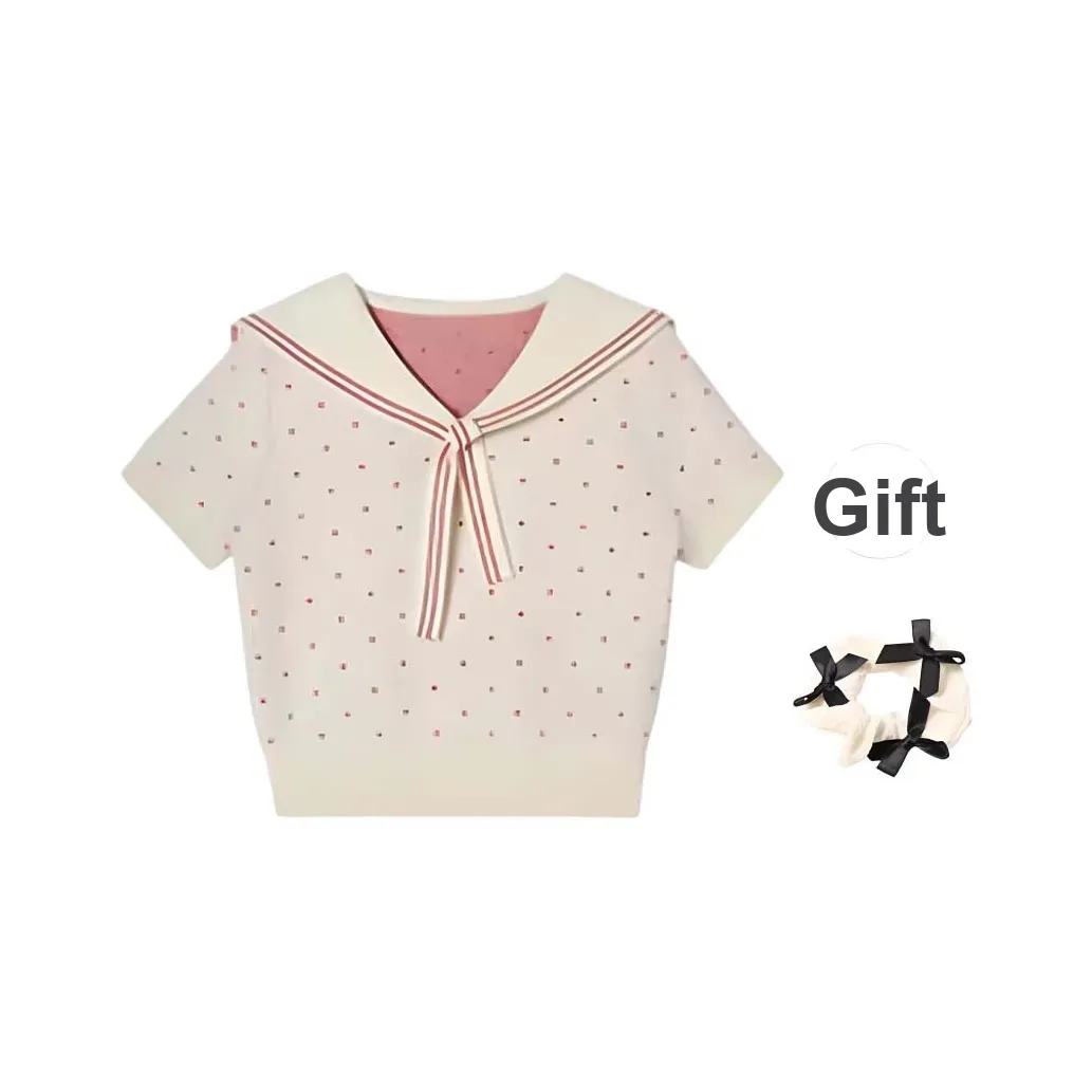 TURN UP T Shirt Women's White+Bowknot Hair Tie Comes With