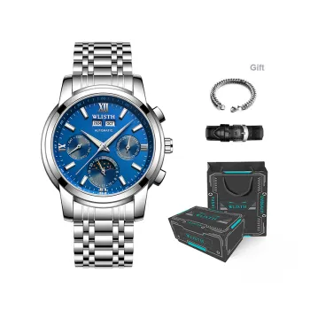 WLISTH Mechanical Movement Stainless Steel Watchband Watch Men's Watches Blue Dial