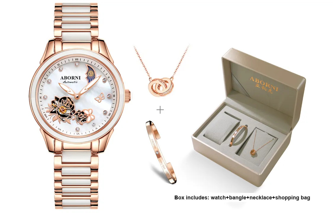 ABORNI Revenge Collection Автоматический Механический Механизм Керамика Ремешок Часы Женские Часы С Черепным Циферблатом
