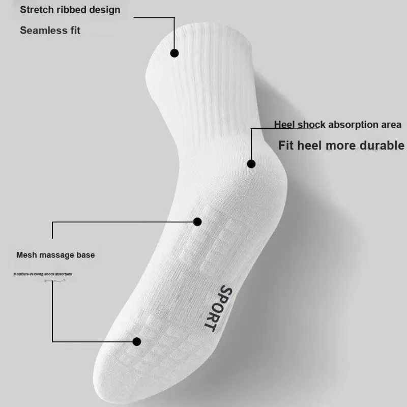 TLXT Basketball Socks Men's Students Fitness, Odor Resistant Antibacterial 5 Pack-5
