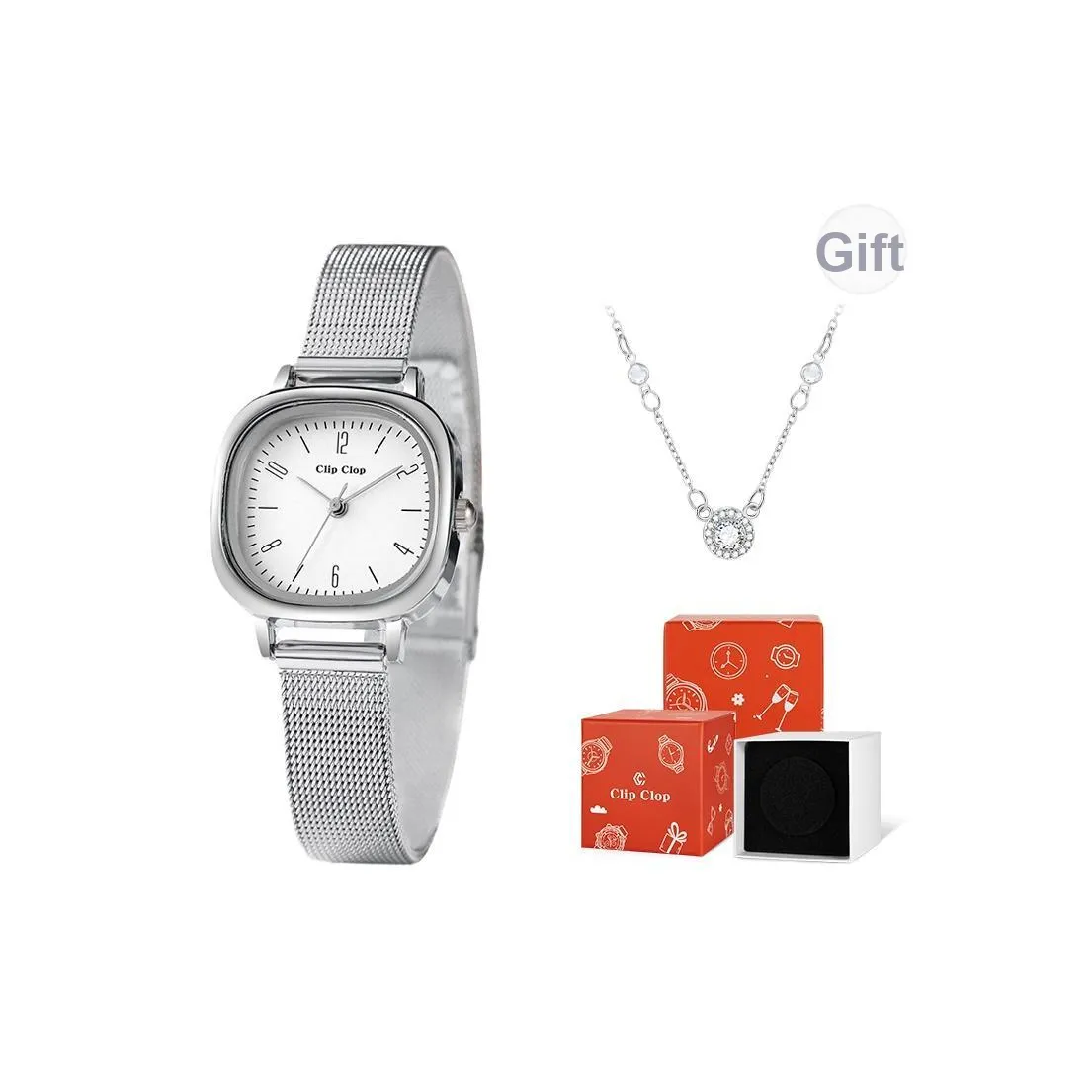 Clip Clop Кварцевый механизм сплав ремешок женские часы белый циферблат