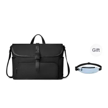 PIERRE CARDIN Fabric Messenger Bag, Shoulder Bag Medium Size Men's Black