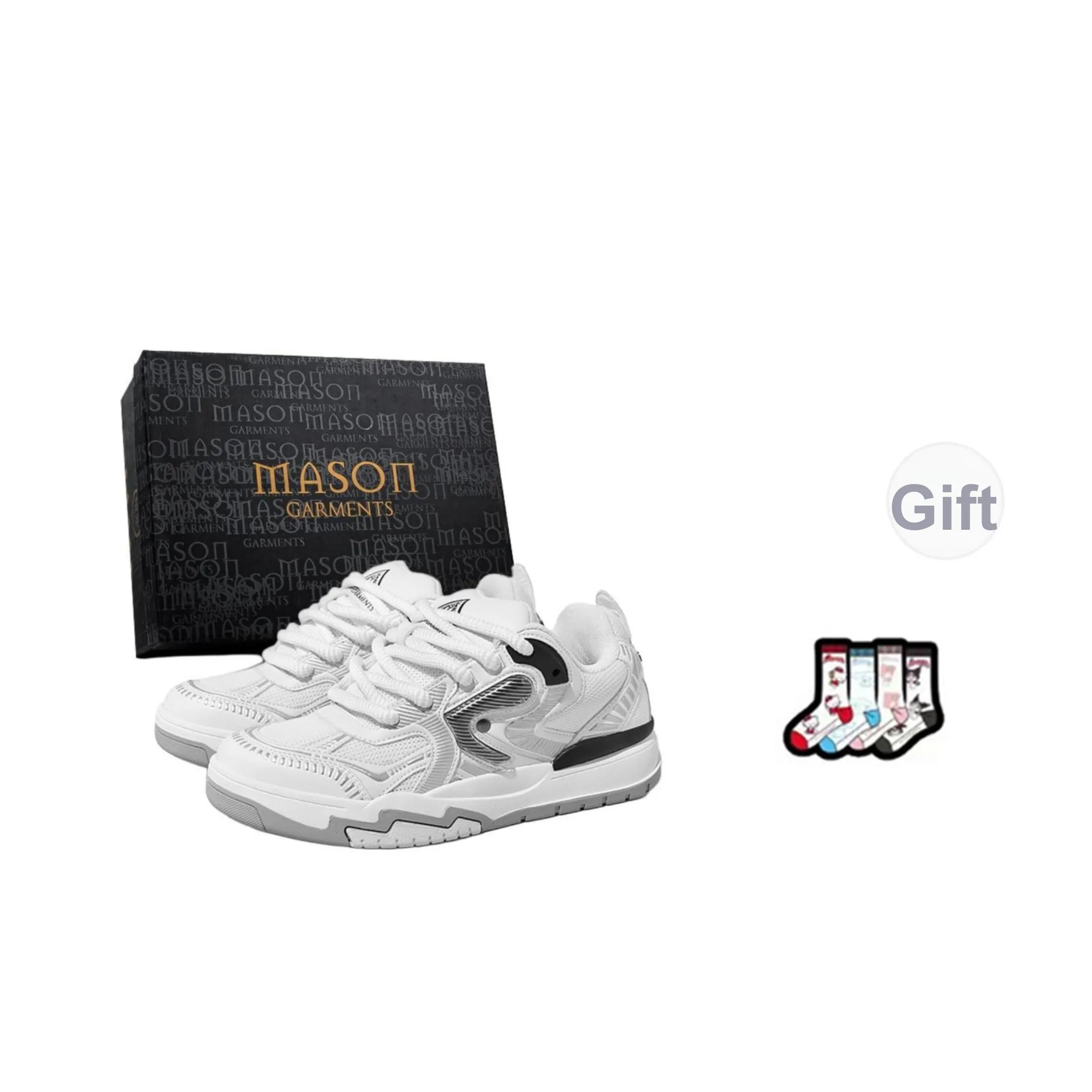Masongarments Skateboard Shoes Unisex Low Top Pearl White/Lunar Surface Gray