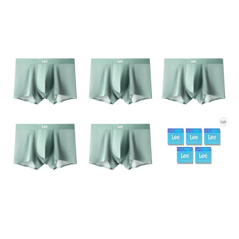 Lee Underpants Men's Lightweight Breathable Seamless Antibacterial High Rebound Boxer Shorts 5 Pack Gift Box Set-7