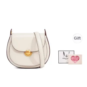 Marino Orlandi Cow Split Leather Bonded Synthetic Leather Saddle Bag Shoulder Bag Crossbody Bag Women's White/Coffee