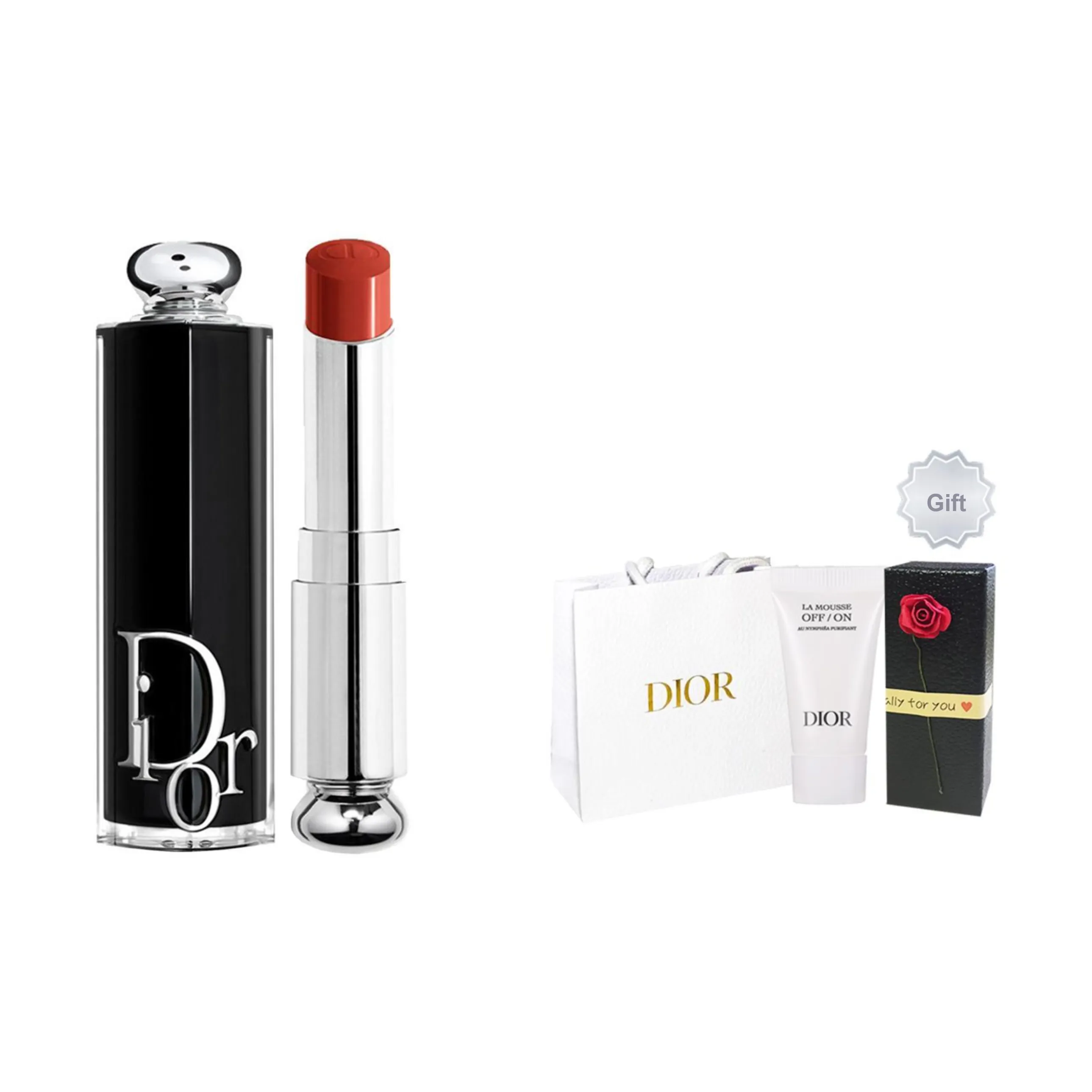 DIOR Black Tube Enchantment Помады Глянцевое покрытие Блестящий и Прозрачный 3,2г + Увлажняющий с кувшинкой 5мл Подарок для девушки
