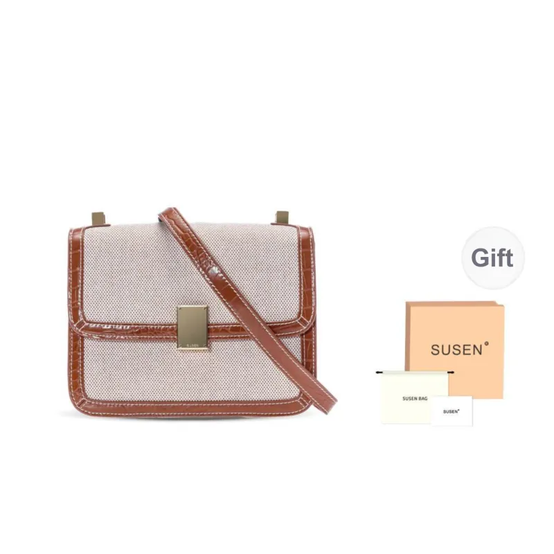 SUSEN Canvas Collection Minimalist Style Versatile Fashion Shoulder Bag Crossbody Bag Woven Tofu Bag-4