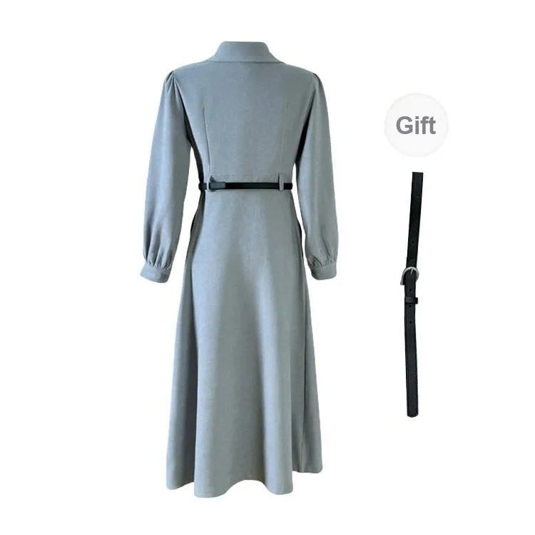 PAVEA Long Sleeved Dresses Women's Blue+Belt Comes With-1