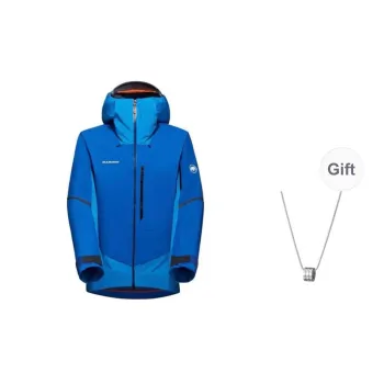 MAMMUT Nordwand Water-Resistant Windproof UV Protection Breathable Windbreaker Jacket Unisex Dark Blue With Necklace