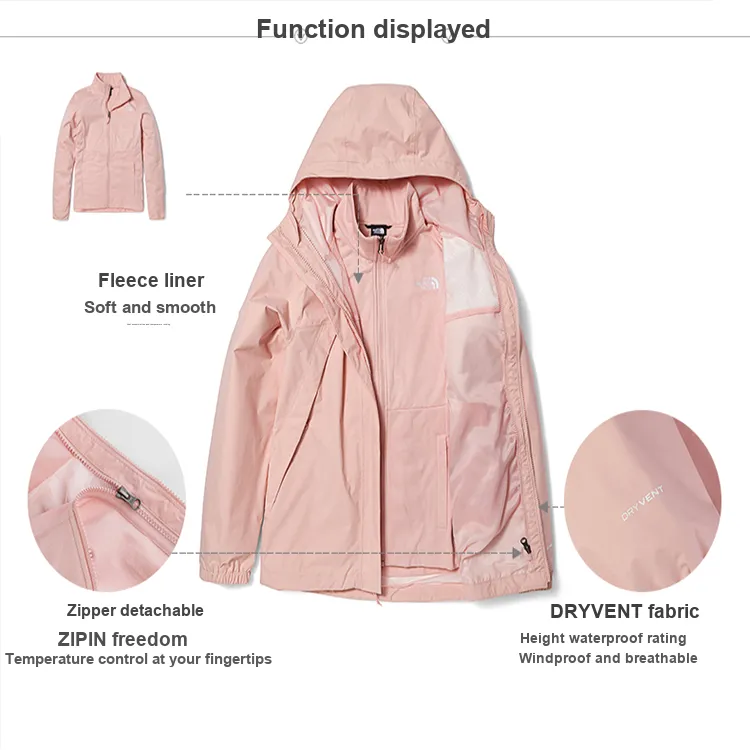 THE NORTH FACE Outdoor Hiking Waterproof, Windproof, Breathable, And Thermal Windbreaker Jacket Women's Pink-2