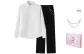 Gift Box Set, Black Zaki Butler Suit Trouser+Shirt, Comes with Pants Chains