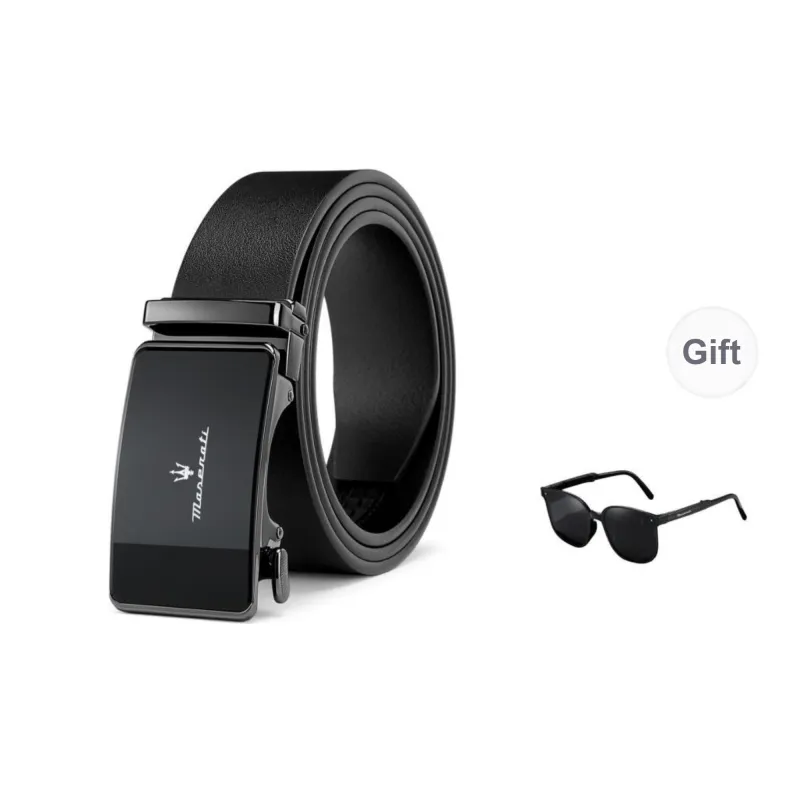 Maserati Top Grain Cow Leather Belt Men's Black Width 3.5cm-7