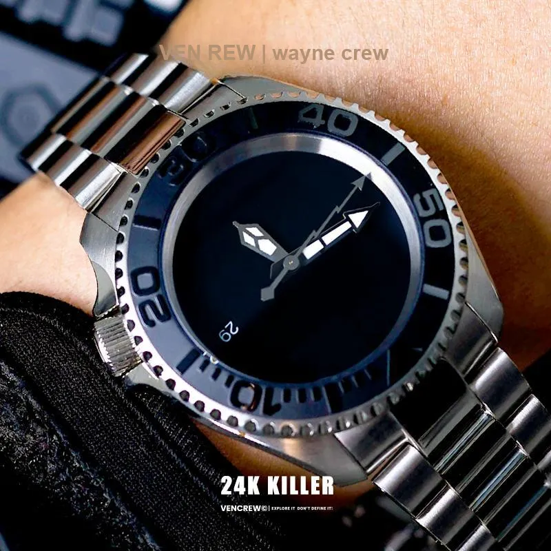 VENCREW 24K Killer Automatic Mechanical Movement Watch Men's Watches Black Dial-2