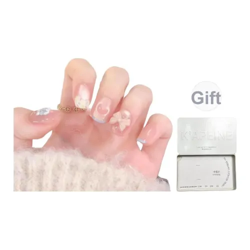 K'APEINE [Желание увидеть море] Ручная работа Фальшивая ногтевая пластина Art Квадратная форма Укороченный Розово-синий