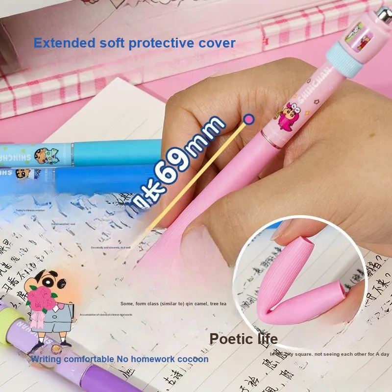YIMULIN Crayon Shin Chan Fun Two Section Eraser Soft Protective Sleeve With Click Ballpoint Pen-2
