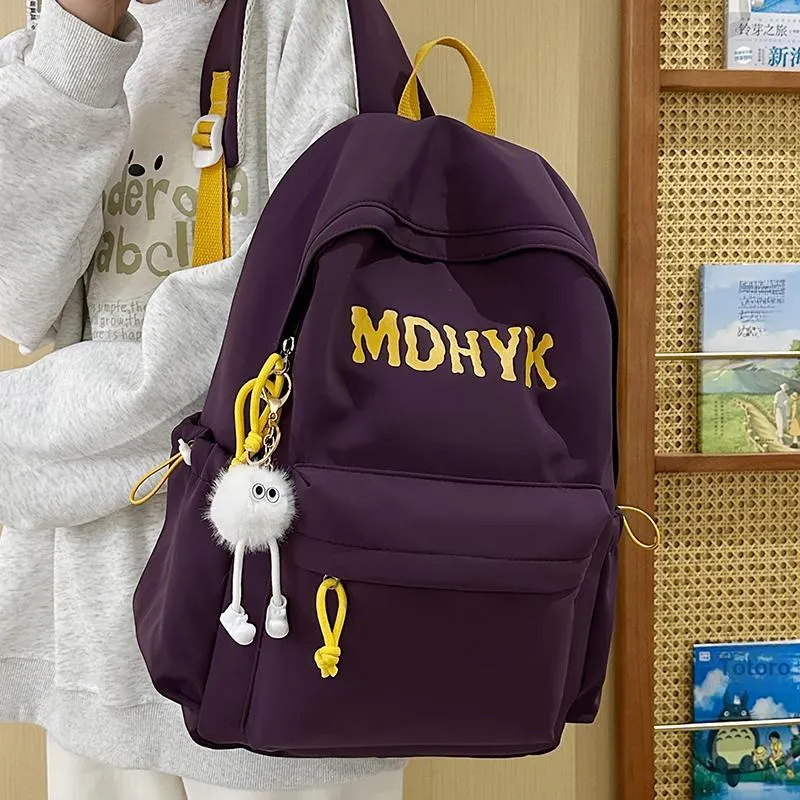 WICKBUEN Nylon Backpack Unisex White/Black/Purple/Yellow-14