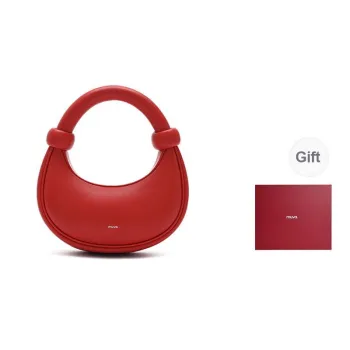 MUVA Cow Leather Crescent Bag Crossbody Handbag Small Size Women's Milkshake White/Party Red/Burnt Tea Brown