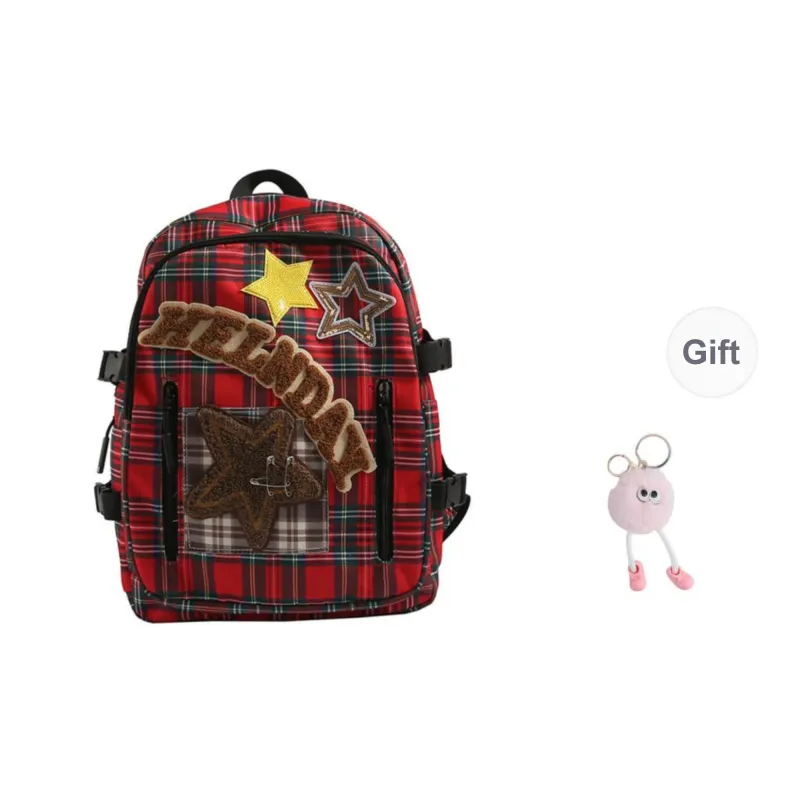 URBAN FOREST Nylon Fabric Backpack Regular Unisex Brown Plaid/Red Plaid/Leopard Print-6
