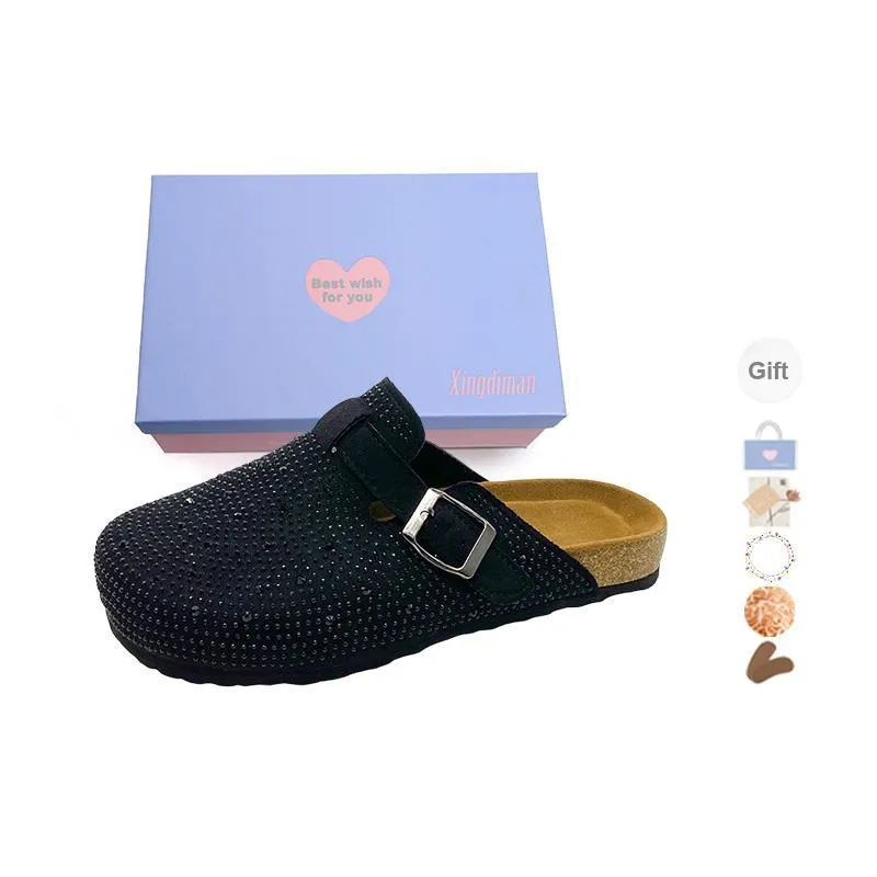 Xingdiman Rubber Sole Rhinestone Quiet Wrap-toe Slippers Unisex-0