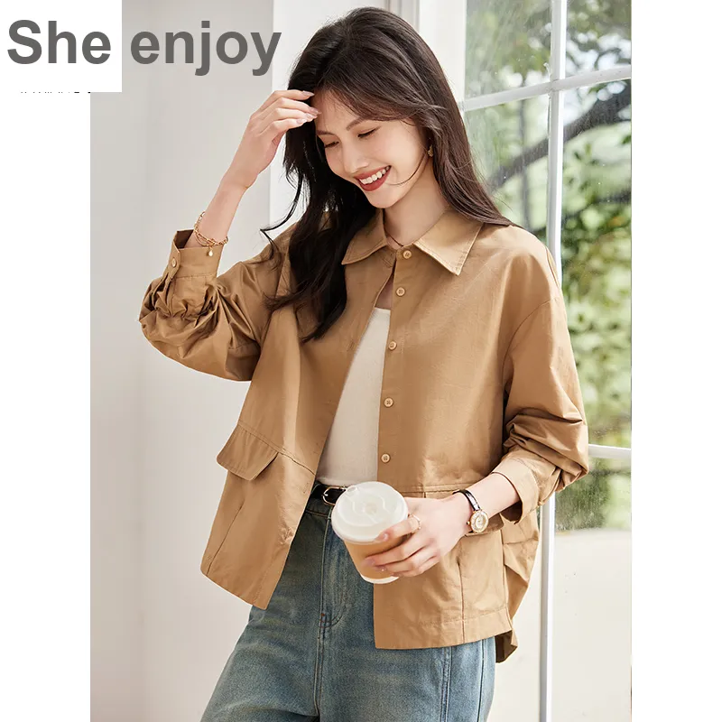 She Enjoys Cropped Coat Women's Dark Khaki-4