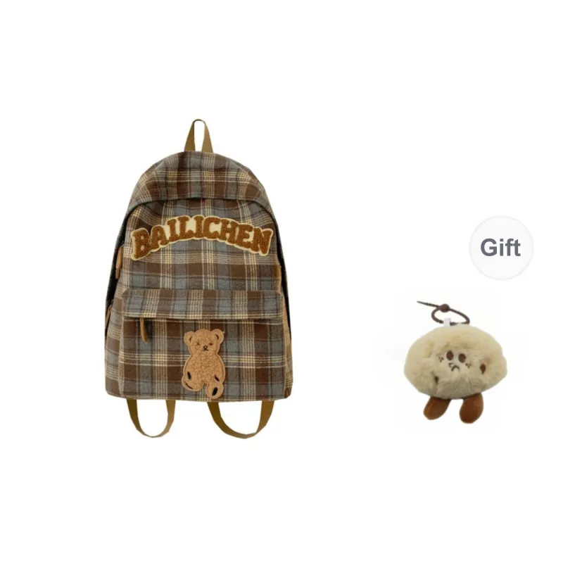 BRABOSTON Woolen Backpack Unisex Blue Orange/Beige Coffee Plaid/Red Blue Plaid/Coffee Khaki Plaid/Khaki Plaid-3