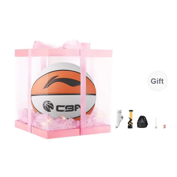 LiNing CBA Collection PU Basketball White Orange Size 7 Ball Training Unisex-6