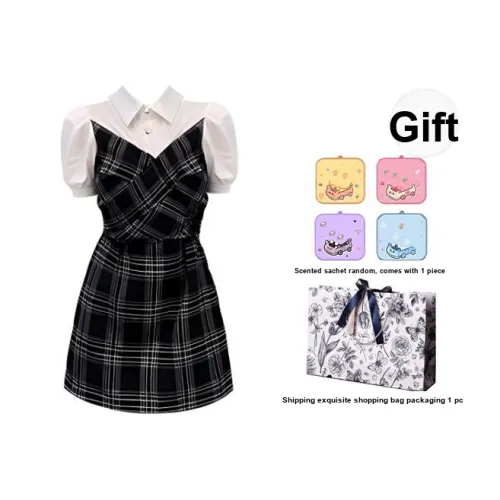 ETSE Короткий рукав Платье Женское Клетка