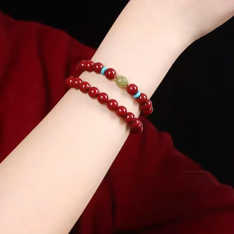 YUFENGXI Reconstructed Cinnabar Bracelets Unisex-2