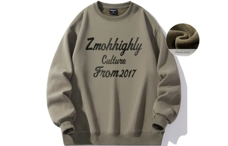ZMOH Fleece Lined Crew Neck Sweatshirt Unisex Couple's-9