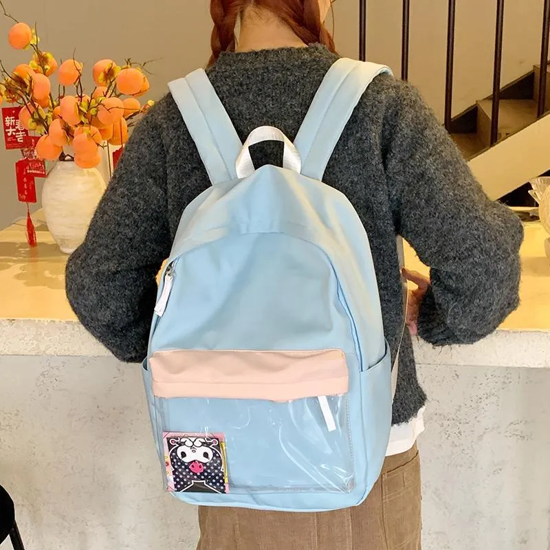 Yalu Nylon Backpack Regular Unisex Green/Light Blue/Pink-13