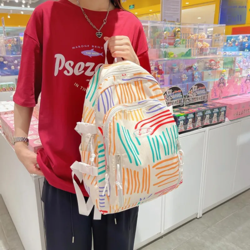 URBAN FOREST Nylon Backpack Unisex Ivory/Light Yellow/Pink-7