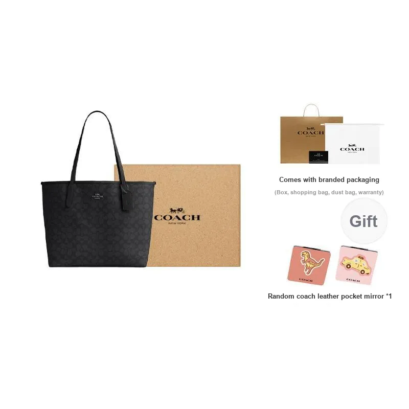 COACH City Artificial Leather Tote Bag, Shopping Bag, Handbag Large Size Women's Charcoal Black-11