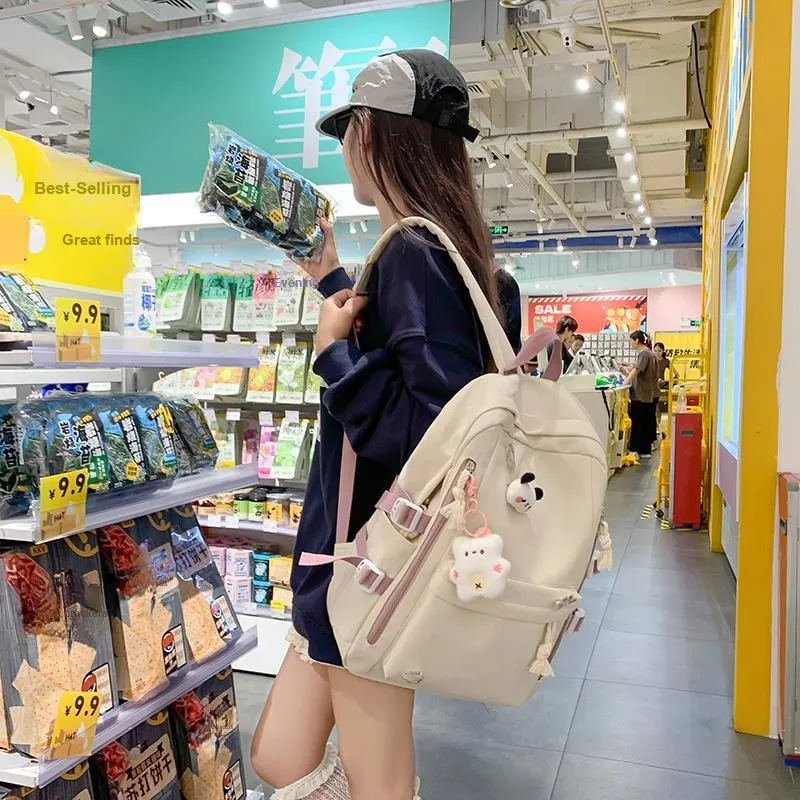 Single Warehouse Nylon Backpack Unisex White/Pink/Blue/Green/Black-5