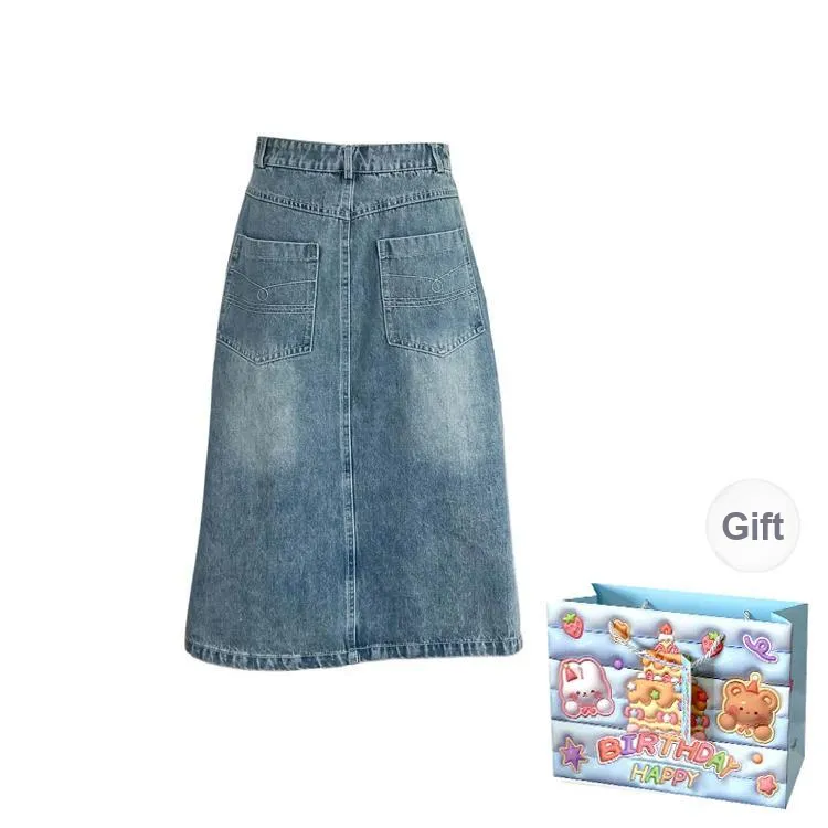 Gentle Welcome Denim Long Skirt Women's Vintage Blue-1