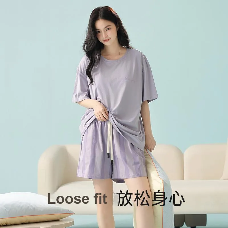 White Ran Pajama Set Women's Light Purple-4