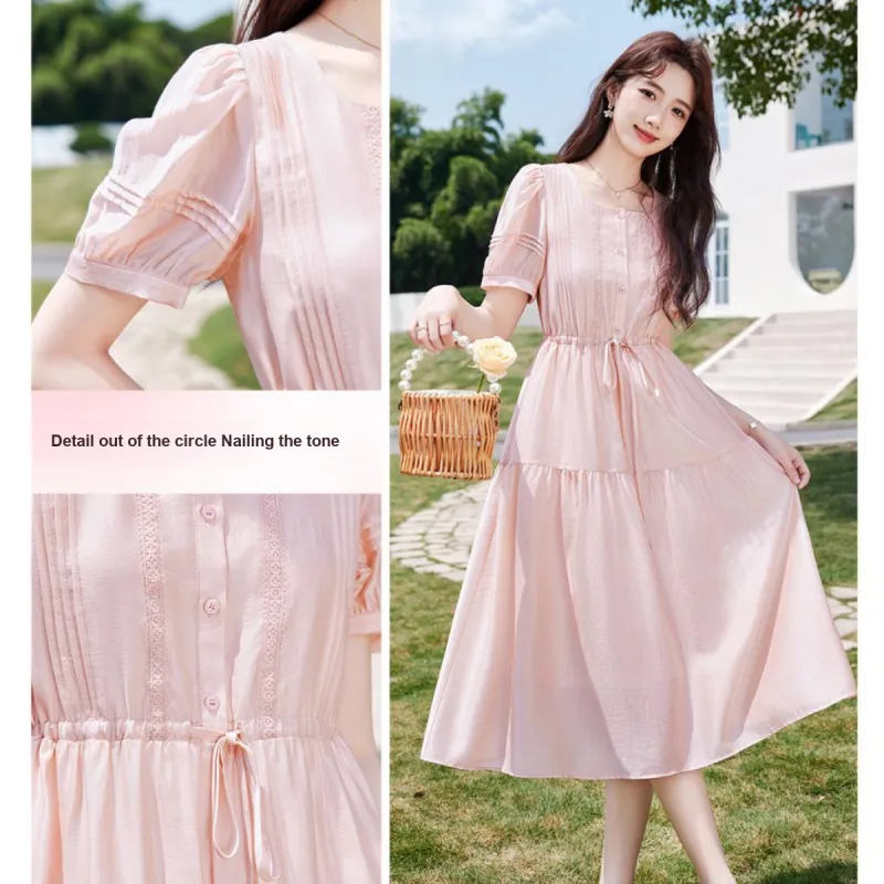 Like The Age Of Water Summer Short Sleeved Dress Regular Women's Pink-1