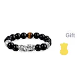 Sterling Silver Guardian Pi Xiu Black Onyx Beaded Bracelet[Includes Gold Sticker]