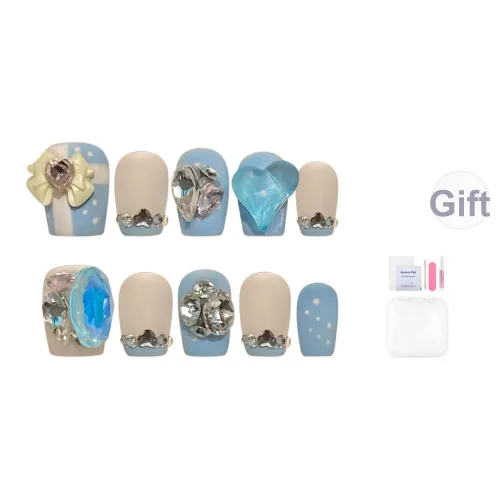 Fanze Ледяной Прозрачный Синий Французский Full Ромб Бант False Nail Короткий LADDER Синий Jump Цвет 15мм