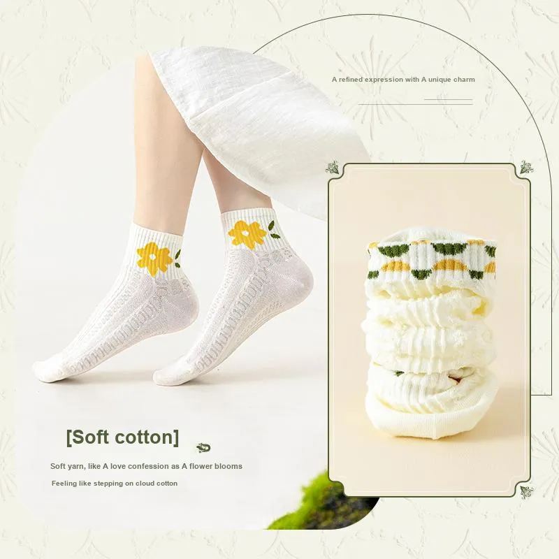Yalu Mid Calf Socks Women's 5 Pack Mixed Color-3