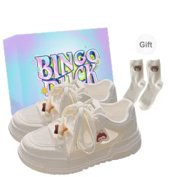 BINGO DUCK Slip Resistant Cushioning And Breathable Low Top Skateboard Shoes Women's Ecru
