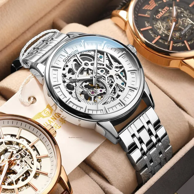 GUANQIN Automatic Mechanical Movement Stainless Steel Watchband Watch Men's Watches Cut-Out Dial-1