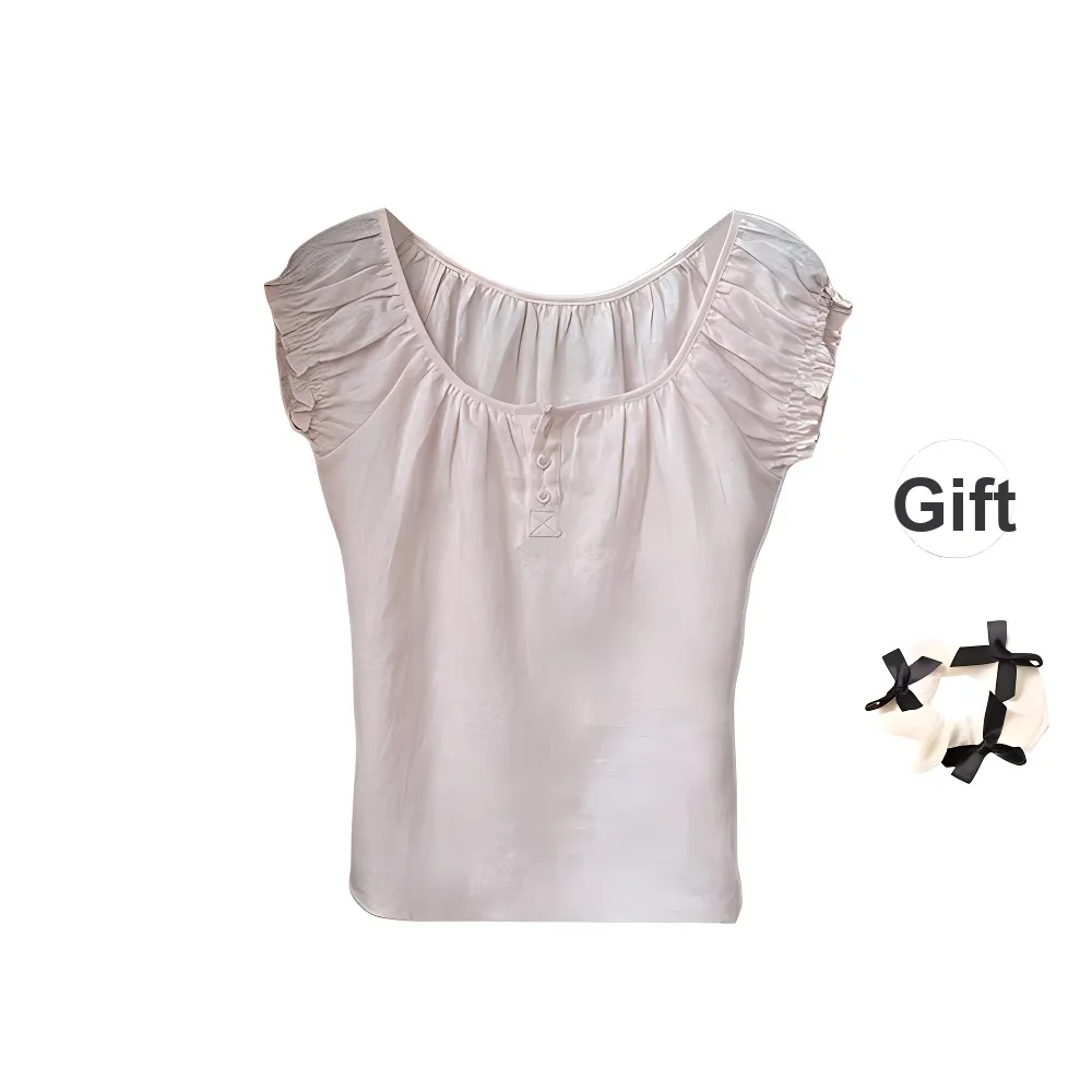 TURN UP T Shirts Women's Cherry Blossom Pink+Bowknot Hair Tie Comes With